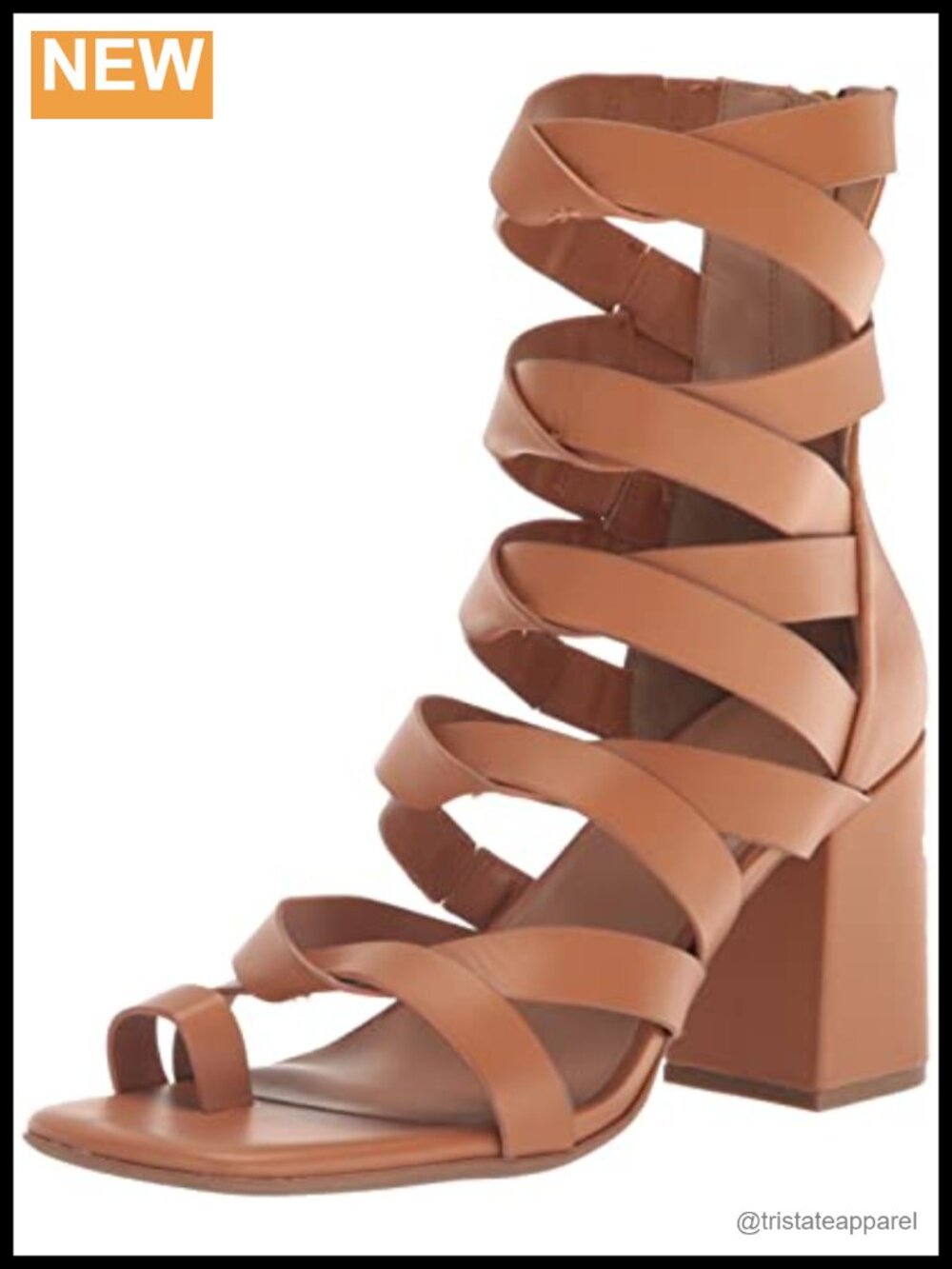 Genuine Leather Gladiator Sandals Block Heel Zip Ankle Strap Walking